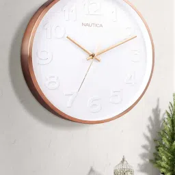 NAUTICA White & Rosegold Metal Premium Modern Wall Clock With Quartz Silent Sweep Technology image 1