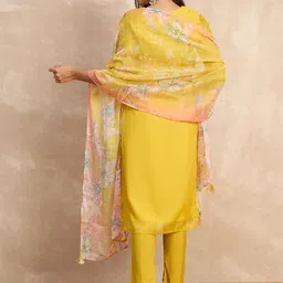 House of Pataudi Embroidered Straight Kurta & Trousers With Dupatta image 4