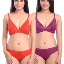 AROUSY Purple & Orange Self Pattern Bra Panty Set - Pack Of 2-picture-41