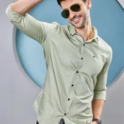 Almaty Green Cotton Slim Fit Printed Shirt image 1