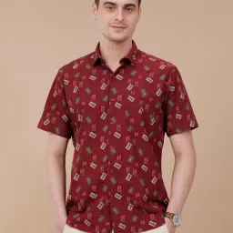 CAVALLO by Linen Club Maroon Linen Blend Slim fit Print casual shirts image 1