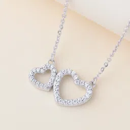 Ornate Jewels 925 Silver American Diamond Double Heart Pendant With Chain image 1