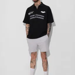 The Souled Store Black Cotton Loose Fit Print T-Shirt image 1