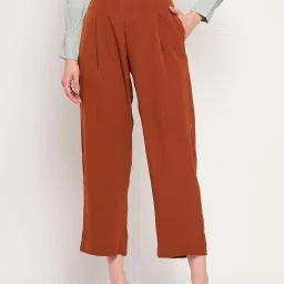 MADAME Rust Mid Rise Flared Pants image 1