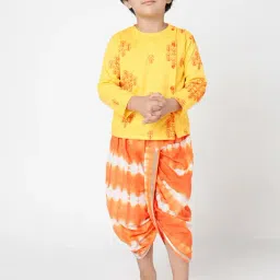 Lil Drama Kids Yellow & Orange Floral Print Full Sleeves Kurta with Dhoti-picture-34
