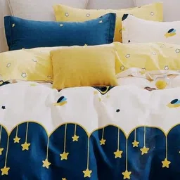 Aura Blue & White Cartoon Characters 350 TC King Bedsheet with 2 Pillow Covers image 4