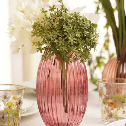 Pure Home and Living Pink Glass Ribbed Round Vase-picture-36