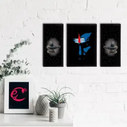 eCraftIndia Set of 3 Lord Shiva Satin Matt Textured UV Art Painting image 1