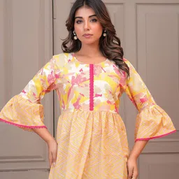 ANEKYA Floral Printed Flared Sleeves Pure Cotton Kurti-image-13