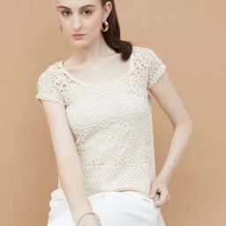Code By Lifestyle Beige Cotton Regular Fit Embroidered Top-picture-0
