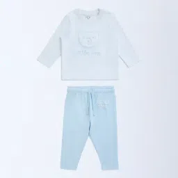 HOP Baby by Westside Light Blue Embroidered Cotton T-Shirt & Pants Set-image-44