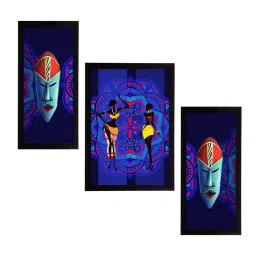 eCraftIndia Set of 3 Tribal Theme Satin Matt Textured UV Art Painting image 2