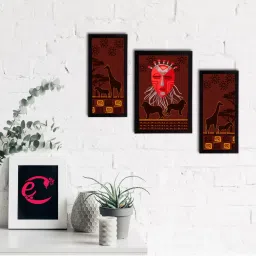 eCraftIndia Set of 3 Tribal Theme Satin Matt Textured UV Art Painting image 1