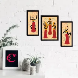 eCraftIndia Set of 3 Tribal Theme Satin Matt Textured UV Art Painting image 1