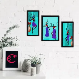 eCraftIndia Set of 3 Tribal Theme Satin Matt Textured UV Art Painting image 1