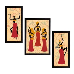 eCraftIndia Set of 3 Tribal Theme Satin Matt Textured UV Art Painting image 2
