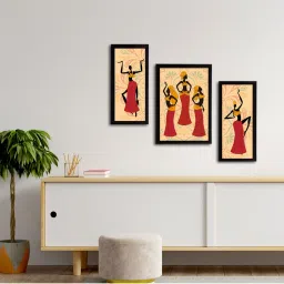 eCraftIndia Set of 3 Tribal Theme Satin Matt Textured UV Art Painting image 3