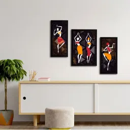 eCraftIndia Set of 3 Tribal Theme Satin Matt Textured UV Art Painting image 3