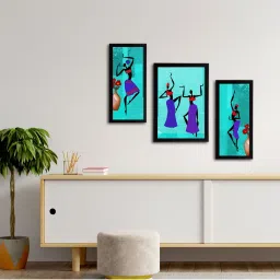 eCraftIndia Set of 3 Tribal Theme Satin Matt Textured UV Art Painting image 3