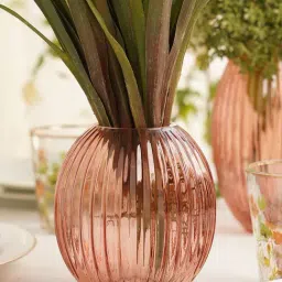 Pure Home and Living Pink Glass Ribbed Round Vase-picture-43
