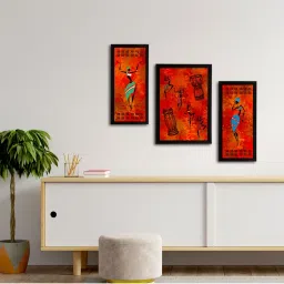 eCraftIndia Set of 3 Tribal Theme Satin Matt Textured UV Art Painting image 3