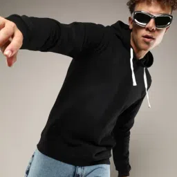 Campus Sutra Black Cotton Regular Fit Hooded Sweatshirt image 3