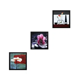 eCraftIndia Set Of 3 Decorative Floral Satin Matt Texture UV Art Painting image 1