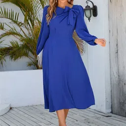 all about you Women Puff Sleeve Bow Detail Fit & Flare Midi Dress-picture-19