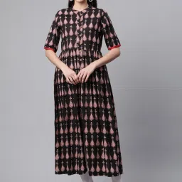 Divena Black Cotton Printed A Line Kurta image 1