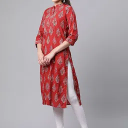 Divena Maroon Cotton Printed Straight Kurta image 3