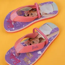 Kidsville Pink & Purple Barbie Printed Flip Flops-image-3