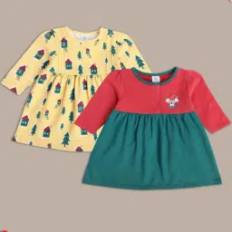 MINIKLUB Kids Red & Yellow Printed Full Sleeves Dress (Pack Of 2)-picture-23