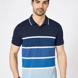 Byford By Pantaloons Blue Slim Fit Striped Polo T-Shirt-image-76