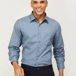 Code by Lifestyle Grey Cotton Slim Fit Shirt image 1