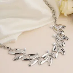 Prita by Priyaasi Pearl Studded Designer Leaf Link Silver-Plated Necklace-image-95