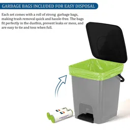 HOMESTIC Grey Square Odour-Free Pedal Dustbin With 2 Roll Garbage Bags - 10 L image 4