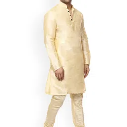VEERA PARIDHAAN Men Regular Raw Silk Kurta with Churidar image 4