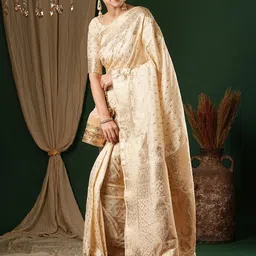 Anouk Ethnic Motifs Zari Satin Banarasi Saree image 3