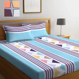 Klotthe Printed Sky Blue 210 TC Cotton Blend King 2 Bed Sheets with 4 Pillow Covers-picture-36