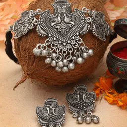 Moedbuille Silver-Plated Oxidised Necklace And Earrings-picture-46