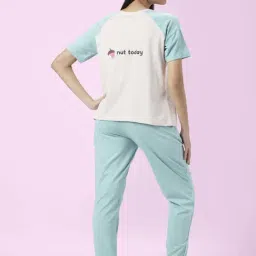 Dreamz by Pantaloons White Sage Green Cotton Graphic Print Top Pyjama Set image 2