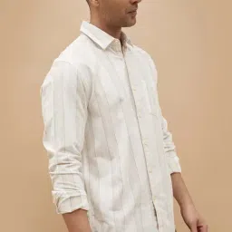 Code By Lifestyle White Cotton Regular Fit Striped Shirt image 3