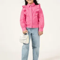 One Friday Girls Pink Cotton Regular Fit Top image 5