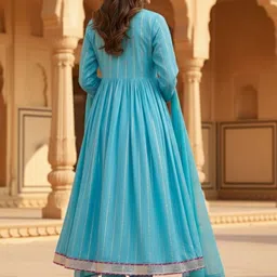 Vyom Tara Women Empire Thread Work Pure Cotton Kurta with Trousers & With Dupatta image 4