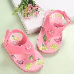 Babyoye Fruit Printed Flip Flop With Velcro Closure - Pink-picture-23