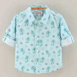 Babyhug Full Sleeve Regular Collar Shirt Oxford Printed - Blue-picture-17
