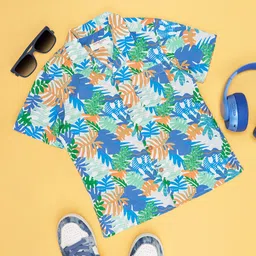 Pantaloons Junior Poplin Half Sleeves Leaves Printed Shirt - Paradise Green-picture-12