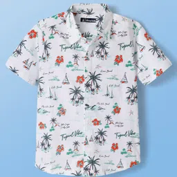 Pine Kids Cotton Knit Half Sleeves Shirt with Beach Theme Print - White-image-7