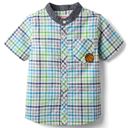 Babyhug Cotton Woven Mandarin Collar Half Sleeves Checkered Shirt - Multicolour-picture-22