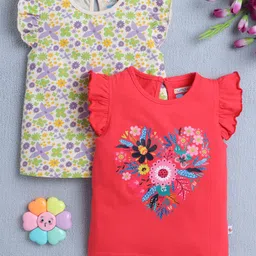 BUMZEE Cotton Knit Sleeveless Tops with Floral Print Pack of 2 - Dark Pink & Beige-picture-20